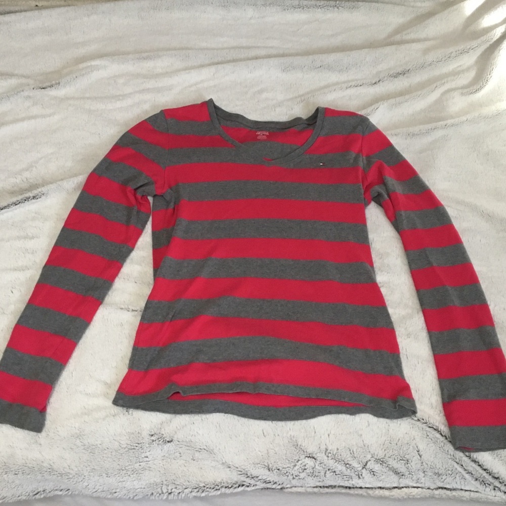 Pink and grey stripe long sleeve